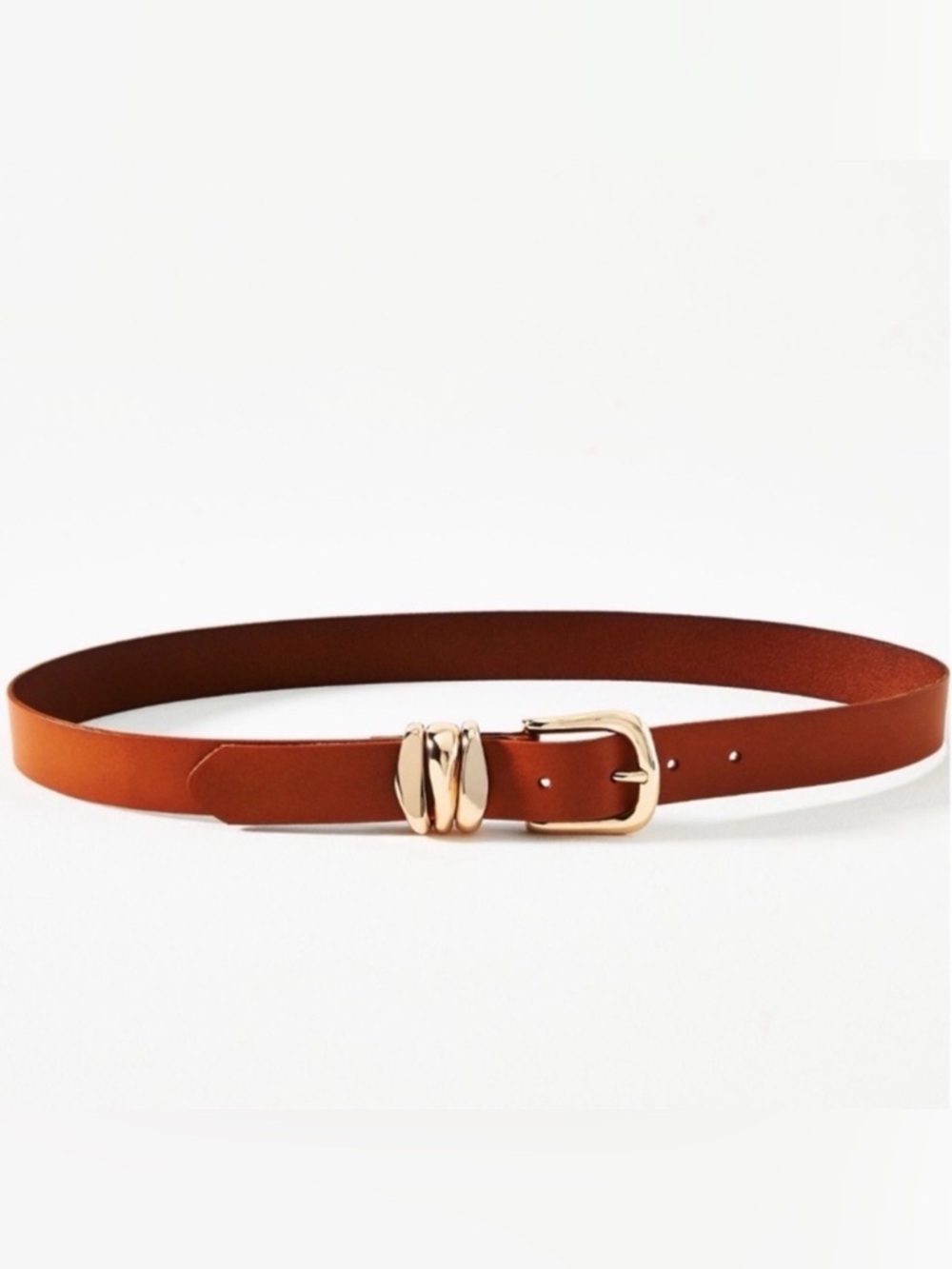 ANTHROPOLOGIE Structured Keeper Belt Brown Leather Gold Buckle Medium NWT